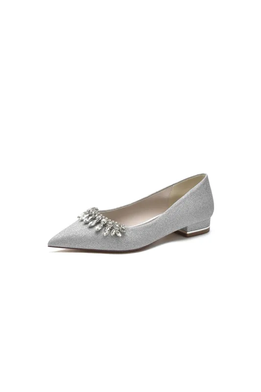 Pointed Toe Glitter Low Heels With Rhinestone sold by KissProm