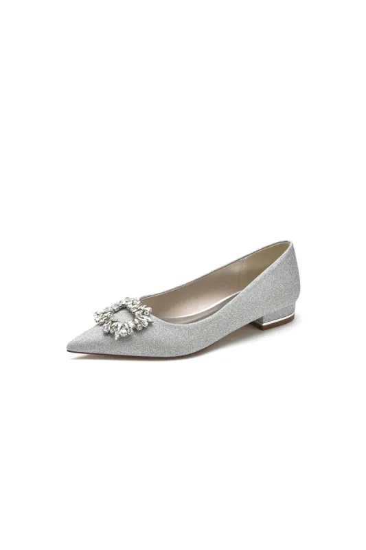 Pointed Toe Glitter Wedding Low Heels With Rhinestone sold by KissProm