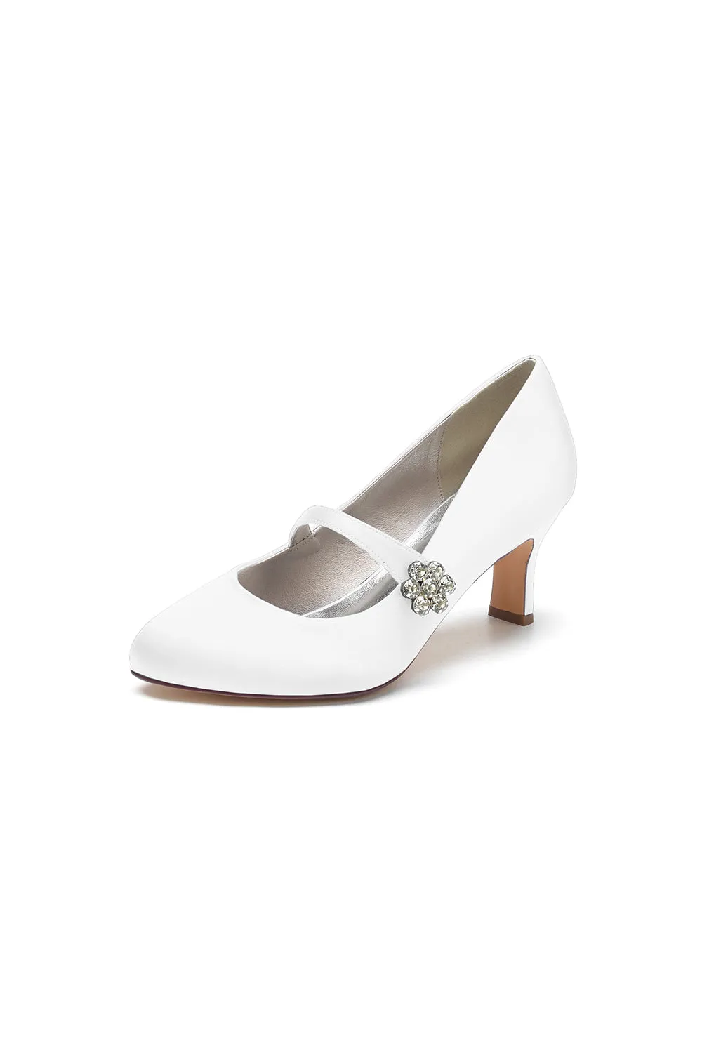 Round Toe Crystal Buckle Strap Chunky Heels sold by KissProm