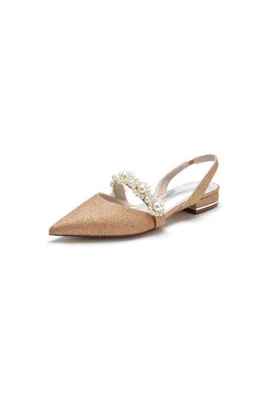 Pearl Strap Slingback Sequin Pointed Toe Flats sold by KissProm