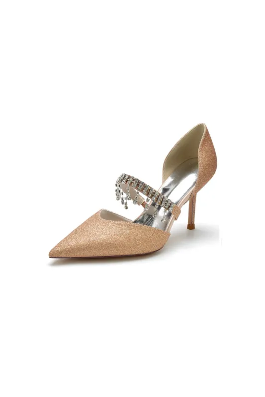 Sequin Crystal Strap Pointed Toe High Heels sold by KissProm