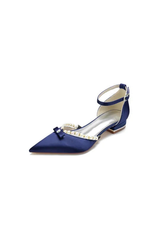 Pearl Bow Buckle Strap Pointed Toe Flats sold by KissProm