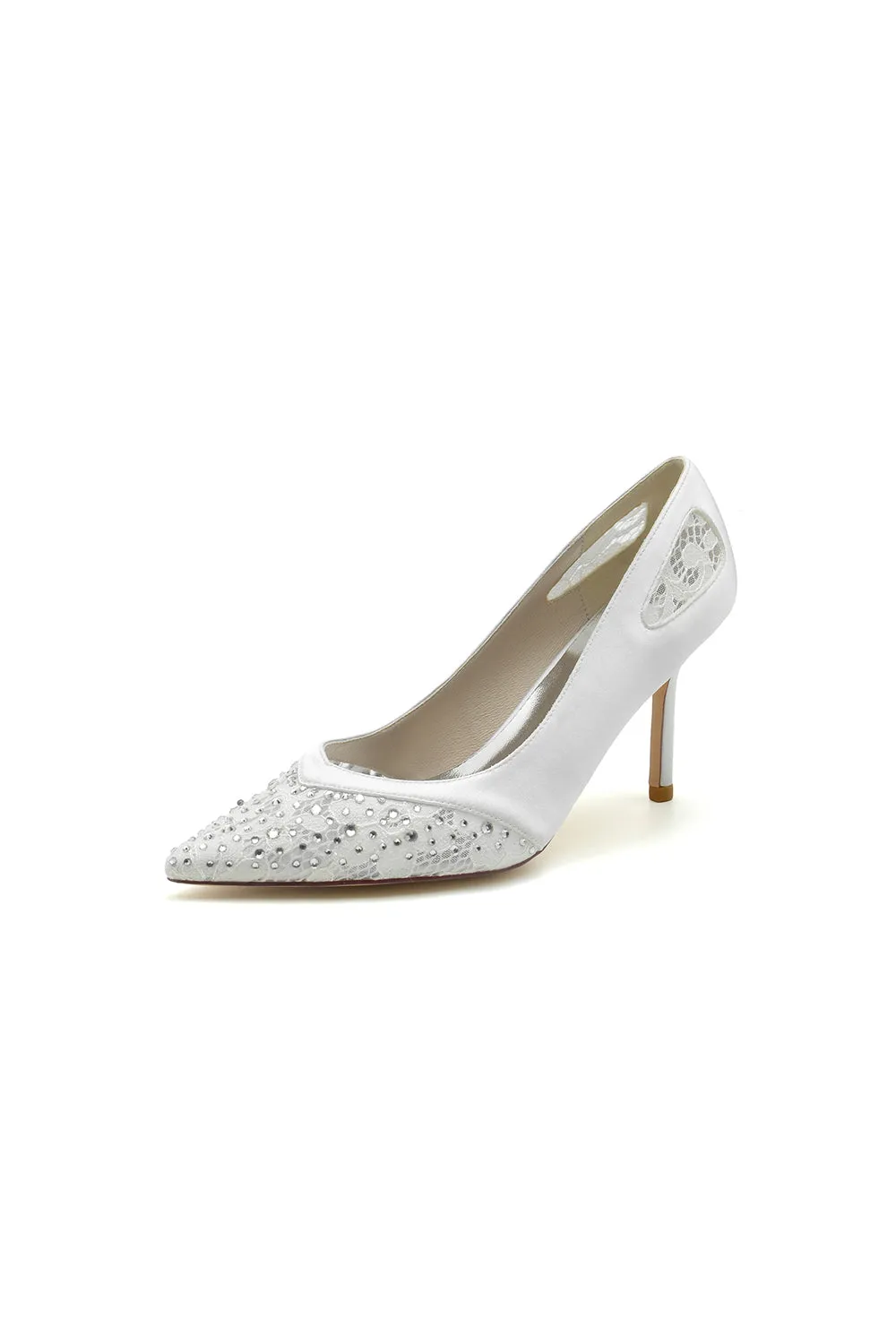 White High Heels with Silver Bead and Lace Trim 1962-61 sold by KissProm product image thumbnail 4
