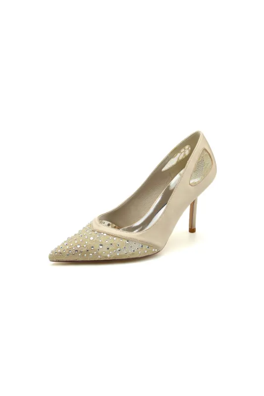 White High Heels with Silver Bead and Lace Trim 1962-61 sold by KissProm