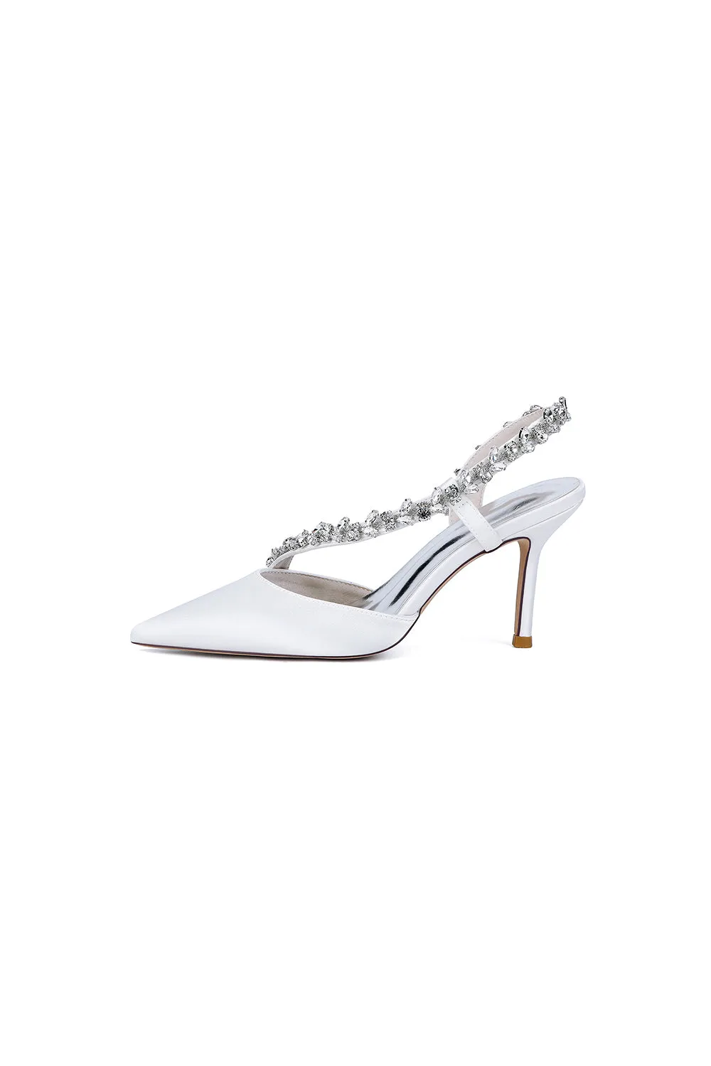 White Satin High Heels with Crystal Embellishments 1963-31B sold by KissProm product image thumbnail 2
