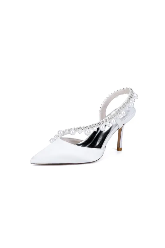 White High Heels with Pearl and Crystal Embellishments  Description 1963-31R sold by KissProm
