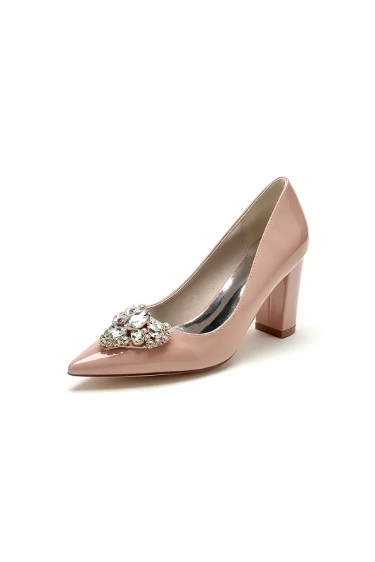 Nude Pink High Heels with Gemstone-Adorned Golden Buckle U22014-1B sold by KissProm
