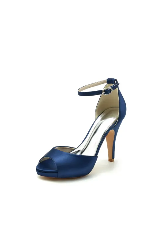 Navy Blue Silk Heels with Metal Accent 718-12 sold by KissProm