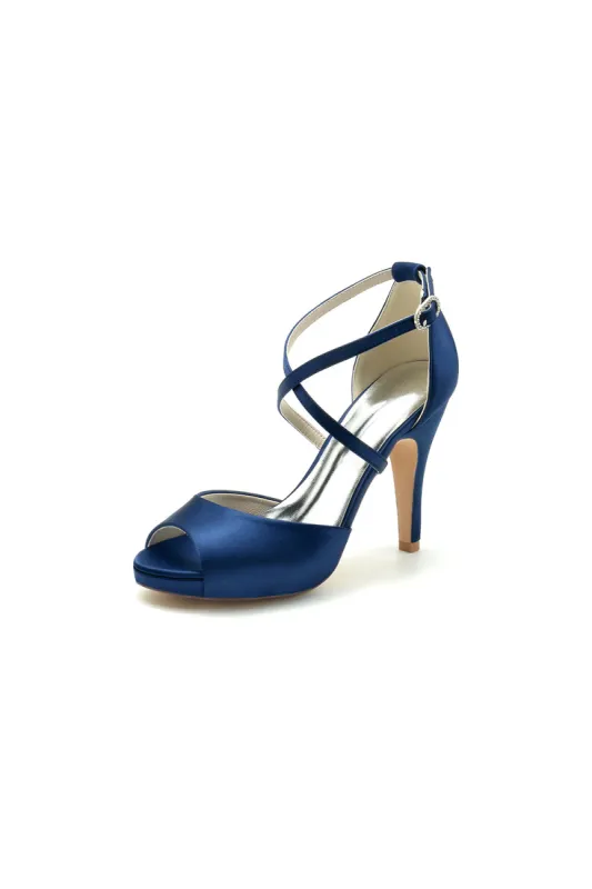 Navy Blue High Heels with Crossed Straps 718-17 sold by KissProm