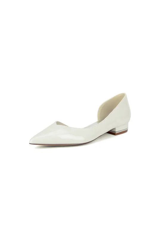 Ivory Pointed-Toe Flats with a Sleek Finish U18448-K11 sold by KissProm