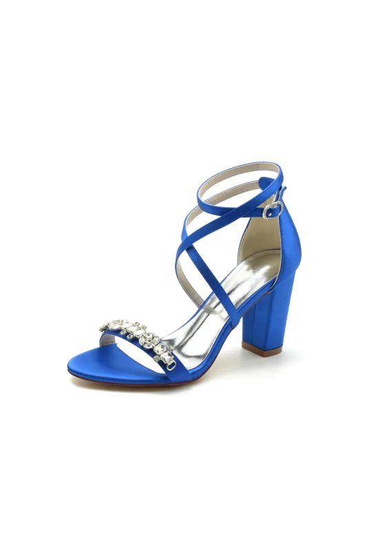 Royal Blue High Heels with Crossed Straps and Metal Accents 2022-13A sold by KissProm