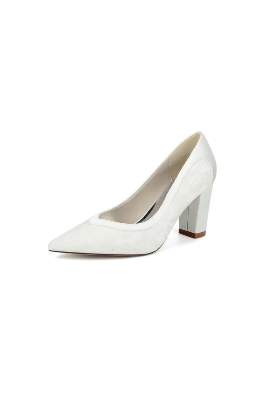 Ivory Lace High Heels with Wooden Heel 22014-50LS sold by KissProm