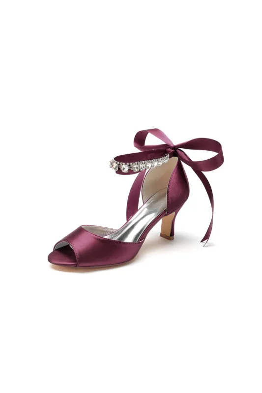 Rhinestone Peep Toe Chunky Heels with Ankle Strap sold by KissProm
