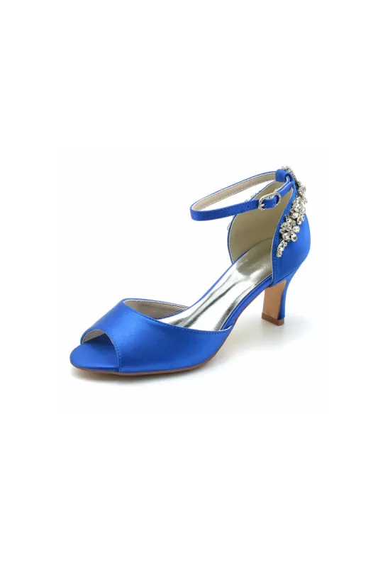 Satin Ankle Strap Rhinestone Chunky Heels sold by KissProm