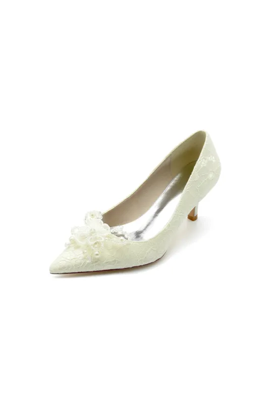 Pointed Toe Lace Wedding Shoes with Flower sold by KissProm