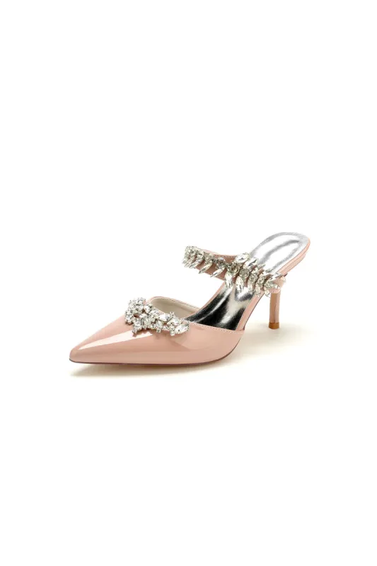 Champagne Pointed Toe Wedding Shoes with Rhinestone sold by KissProm
