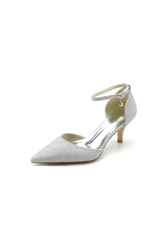 Glitter Pointed Toe Wedding Shoes with Ankle Strap sold by KissProm