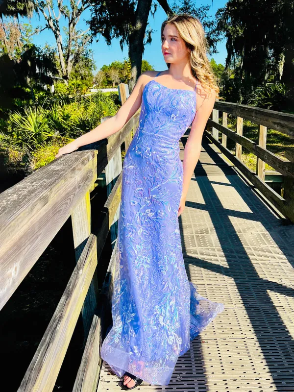 Sylvia | Mermaid Spagehtti Straps Lilac Lace Sequin Long Prom Dresses sold by KissProm