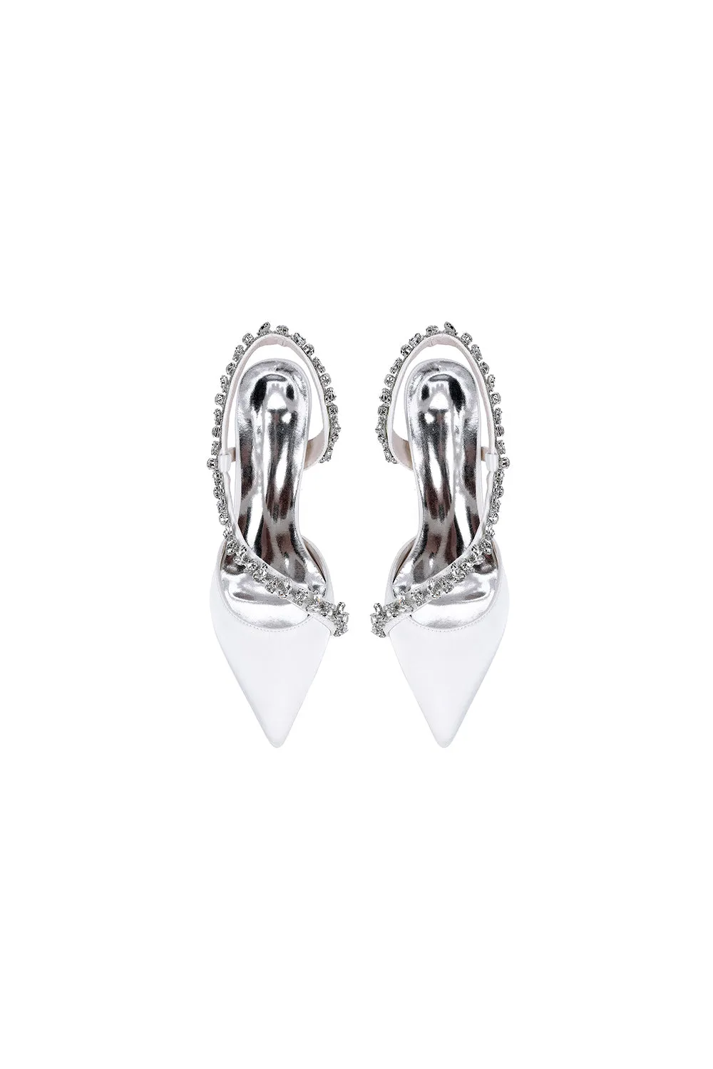 White Satin High Heels with Crystal Embellishments sold by KissProm product image thumbnail 4