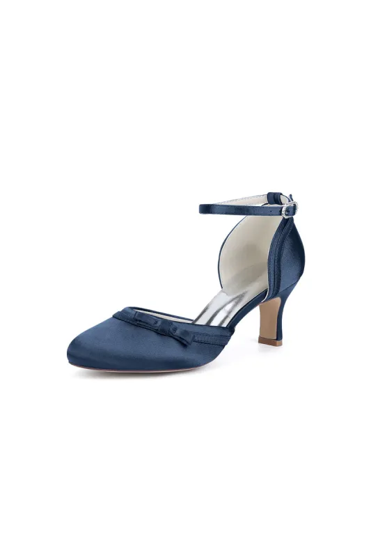 Navy Blue Satin High Heels with Bow Accent sold by KissProm