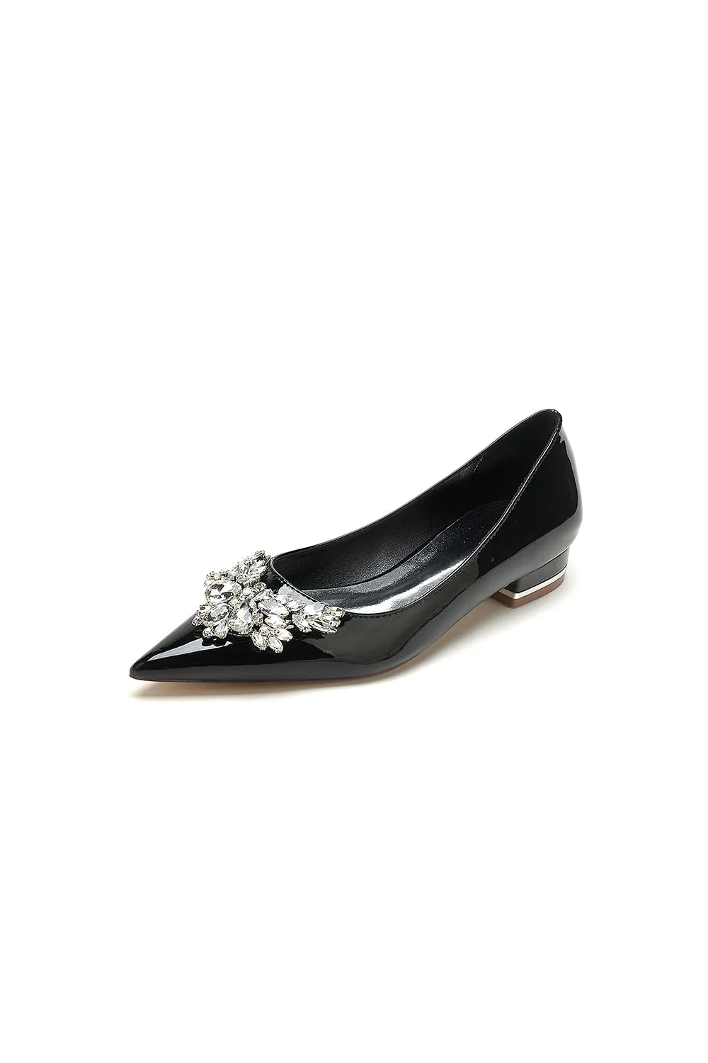 Elegant Black Pointed-Toe Flats with a Crystal Ornament sold by KissProm