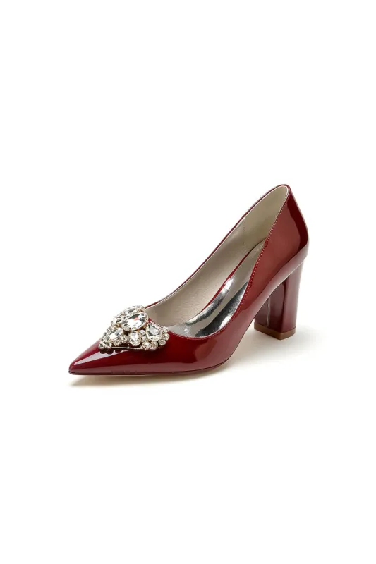 Burgundy High Heels with Gemstone-Adorned Golden Buckle sold by KissProm