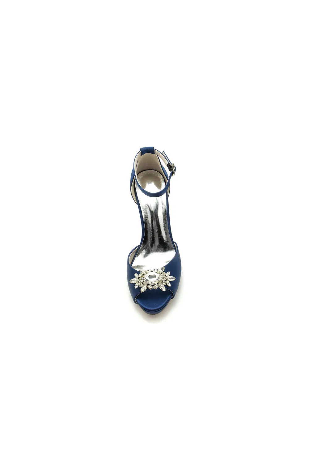 Royal Blue Silk Heels with Crystal Flower Ornament sold by KissProm product image thumbnail 5