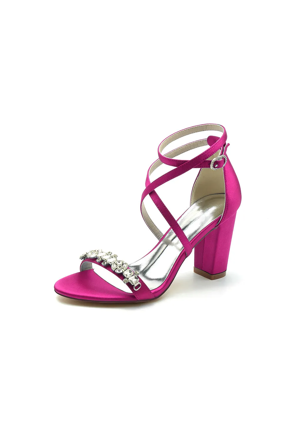 Fuchsia High Heels with Crossed Straps and Metal Accents sold by KissProm