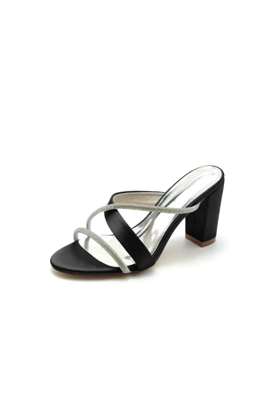 Black Satin High-Heeled Sandals sold by KissProm
