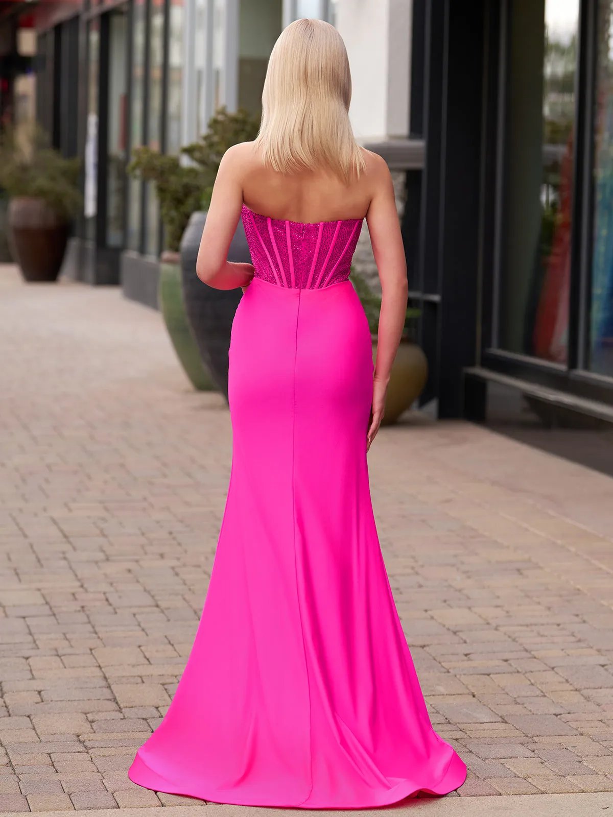 Arana| Fuchsia Mermaid Strapless Satin Long Prom Dresses With Beading sold by KissProm product image thumbnail 2