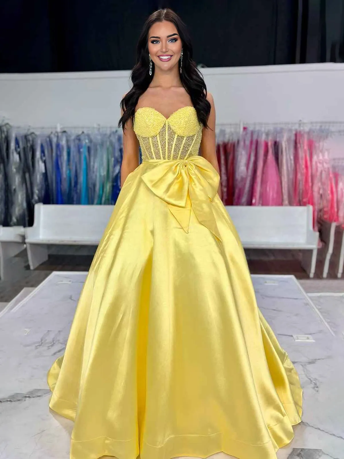 Hindreen | A-Line Sweetheart Lilac Beaded Long Prom Dresses With Bow sold by KissProm product image thumbnail 5