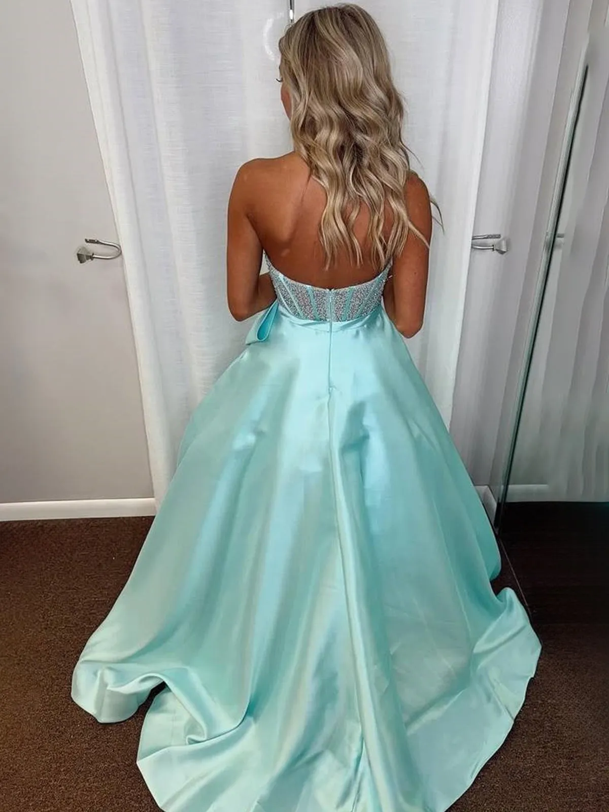 Hindreen | A-Line Sweetheart Lilac Beaded Long Prom Dresses With Bow sold by KissProm product image thumbnail 4