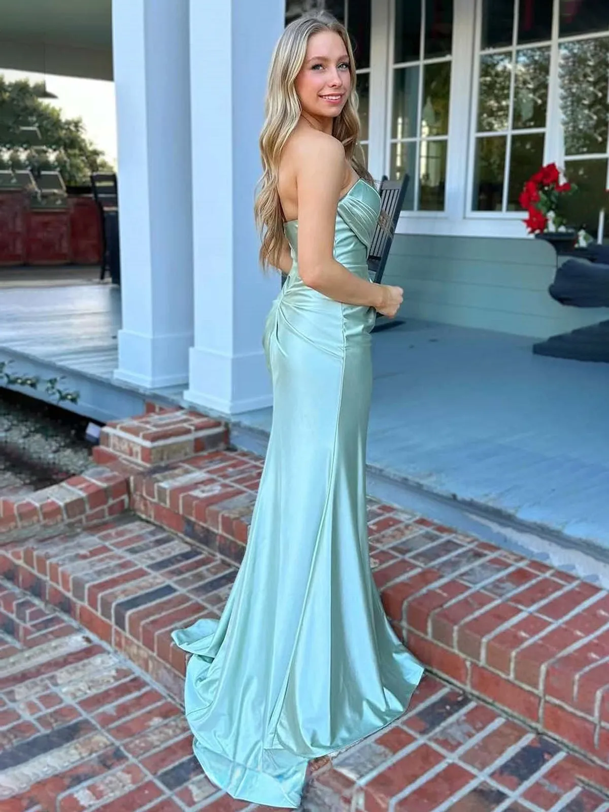 Shayna | Mermaid Pleats Strapless Black Long Prom Dresses with Slit sold by KissProm product image thumbnail 4
