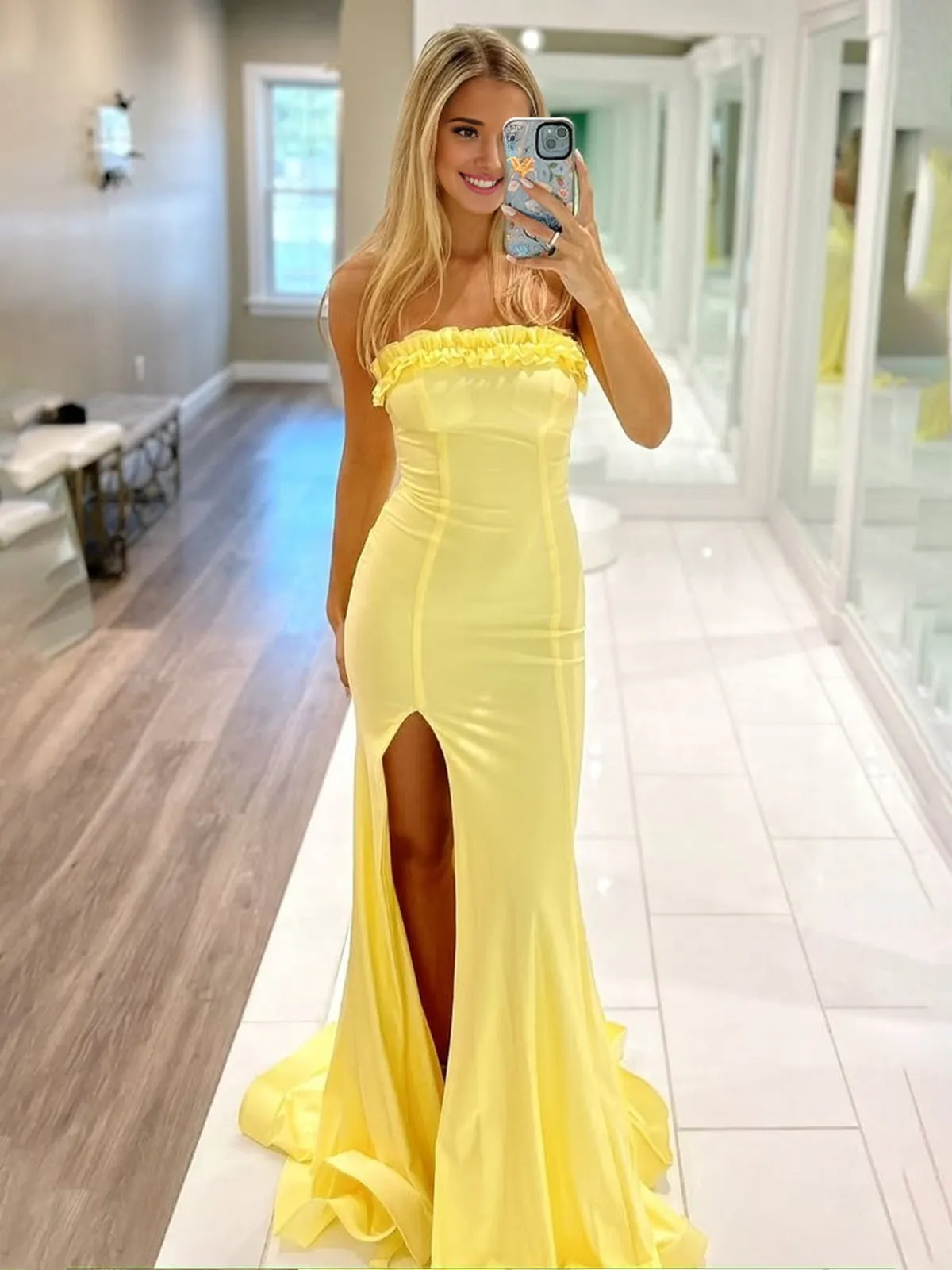 Madona | Mermaid Ruffles Strapless Mermaid Long Prom Dresses with Slit sold by KissProm