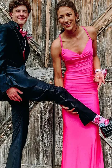 Barrie | Mermaid Spaghetti Straps Blue Satin Long Prom Dress with Criss Cross Back sold by KissProm product image thumbnail 3