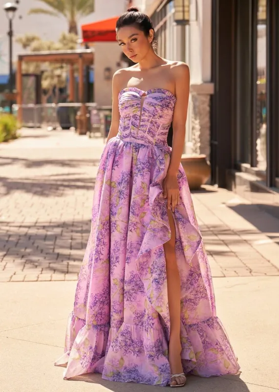 Lilac A-Line Corset Detachable Sweetheart Floral Long Prom Dress sold by KissProm