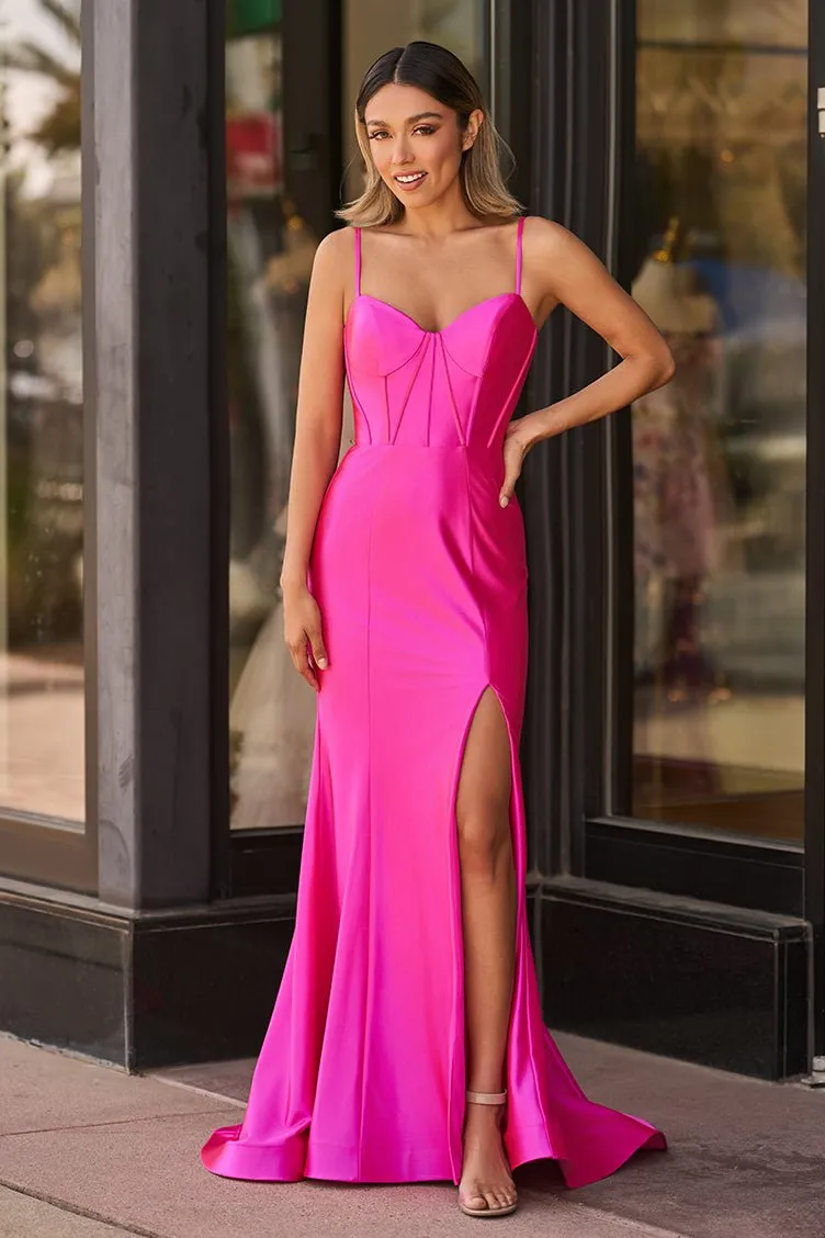 Matilda | Hot Pink Mermaid Satin Simple Prom Dress sold by KissProm