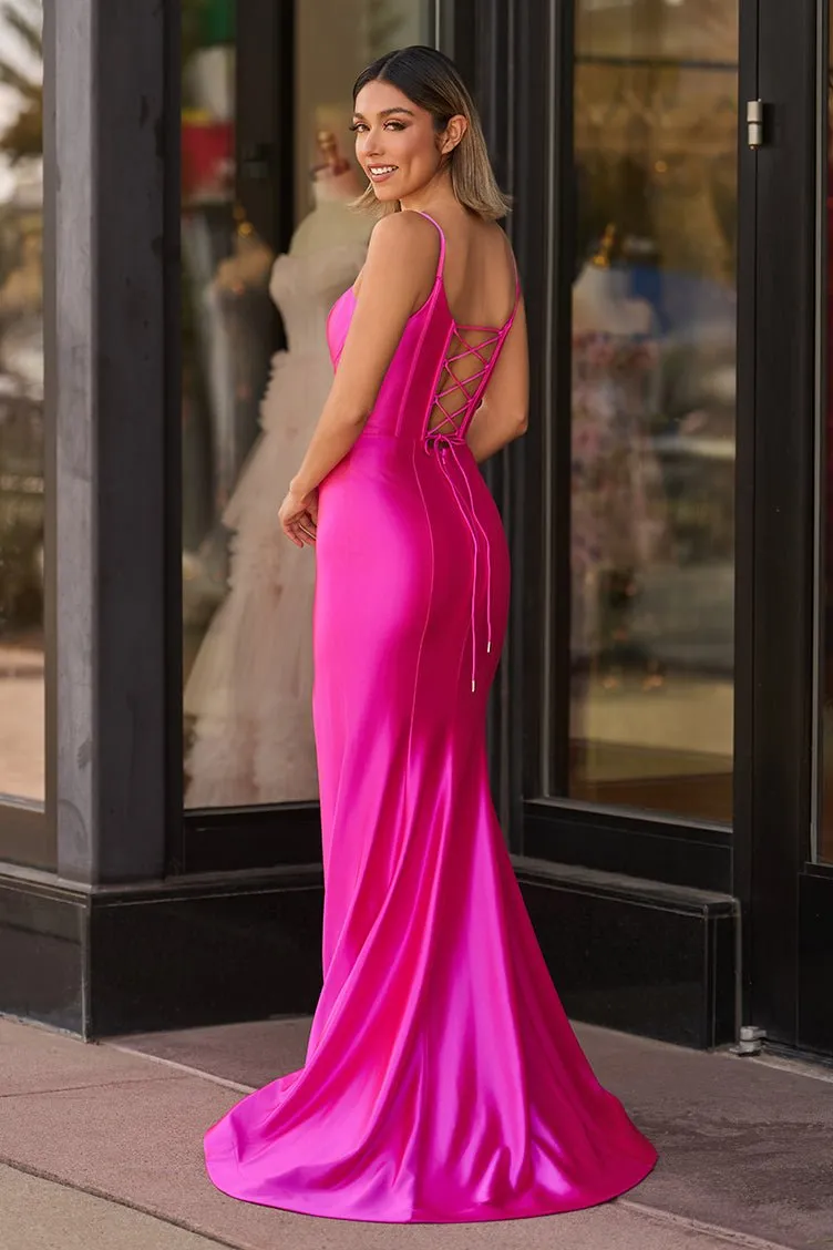 Matilda | Hot Pink Mermaid Satin Simple Prom Dress sold by KissProm product image thumbnail 2