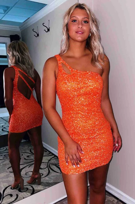 Magdalene |Sparkly Bodycon One Shoulder Sequins Mini Party Dresses with Keyhole sold by KissProm