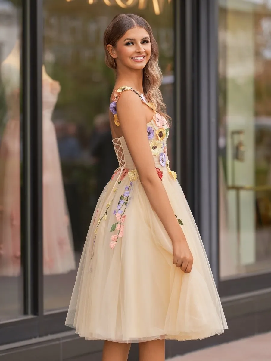 Prirria | 3D Flower Tulle Midi Homecoming Dresses sold by KissProm product image thumbnail 4