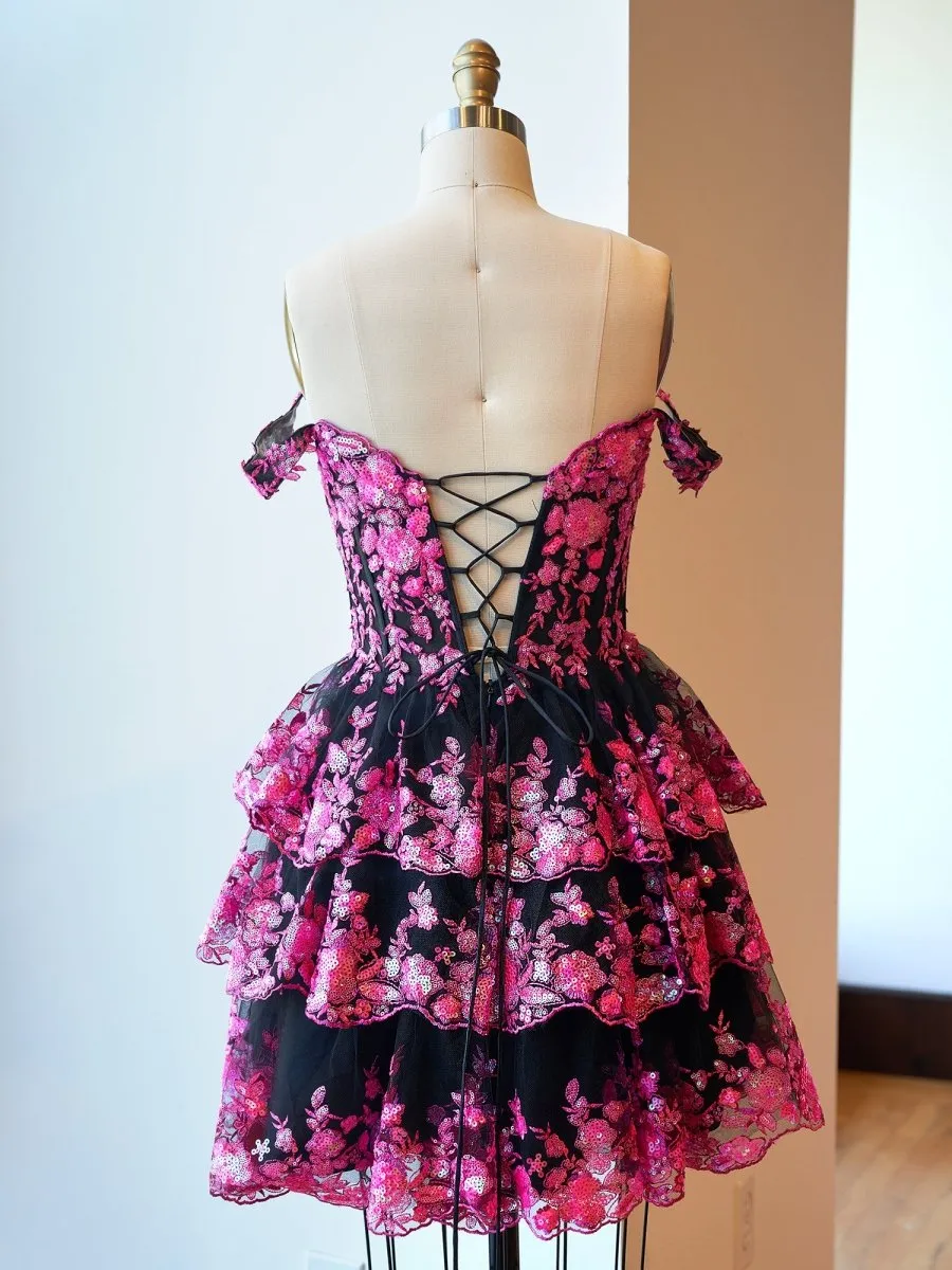 Everly | Black Pink - A-Line Sweetheart Tiered Short Homecoming & Cocktail Dresses sold by KissProm product image thumbnail 2