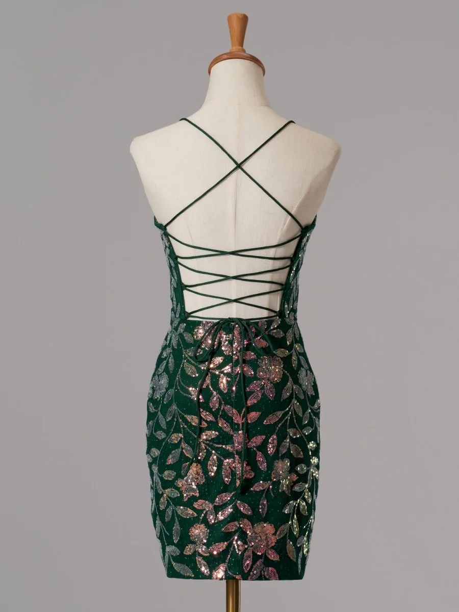 Kasiani | Green - Bodycon V Neck Sequined Homecoming Dresses sold by KissProm product image thumbnail 2