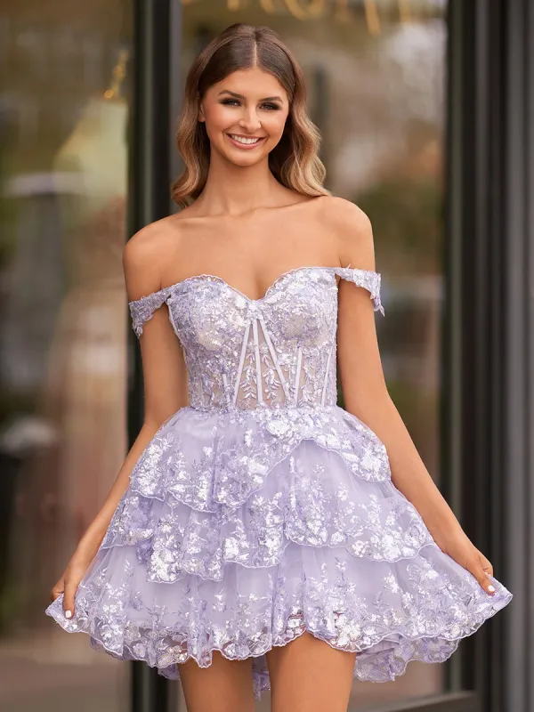 Everly | Purple - A-Line Sweetheart Tiered Short Homecoming & Cocktail Dresses sold by KissProm