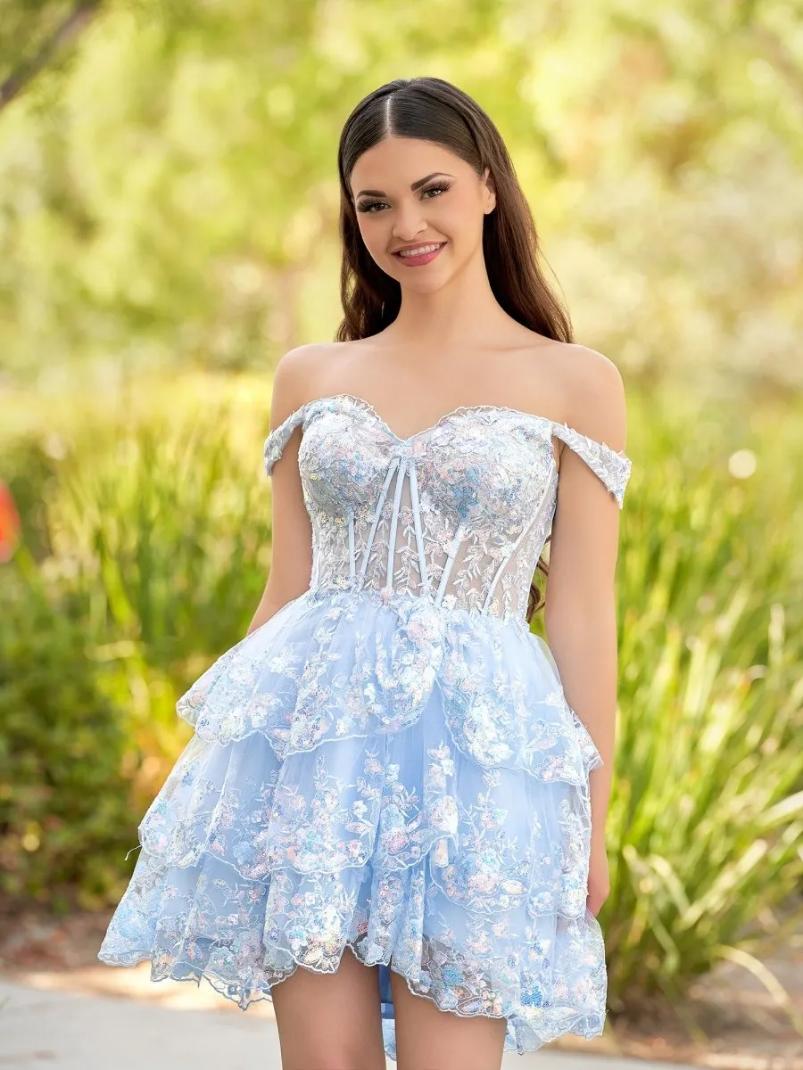 Everly | Sky Blue - A-Line Sweetheart Tiered Short Homecoming & Cocktail Dresses sold by KissProm product image thumbnail 5