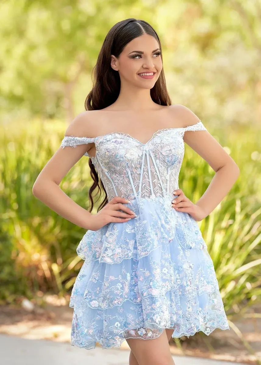 Everly | Sky Blue - A-Line Sweetheart Tiered Short Homecoming & Cocktail Dresses sold by KissProm product image thumbnail 3