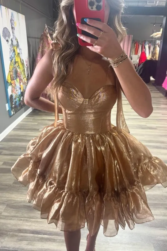 Grace | Champagne - A-Line Sweetheart Short Homecoming Dress sold by KissProm
