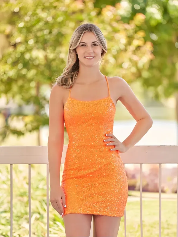 Dawn | Bodycon Short Orange Scoop Neck Sequins Homecoming Dress sold by KissProm
