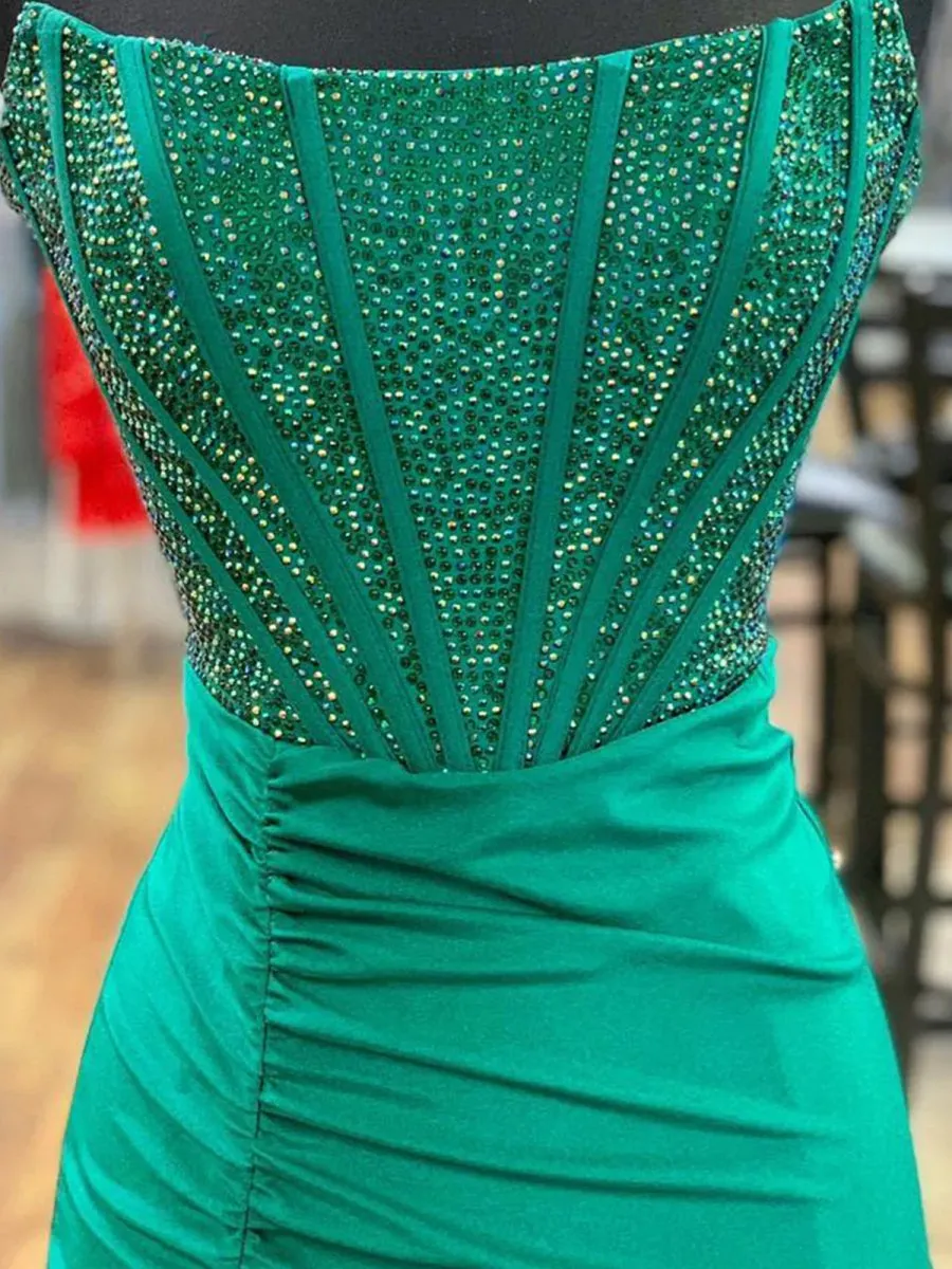 Chime | Green - Mermaid Strapless Satin Long Prom Dresses With Beading sold by KissProm product image thumbnail 2