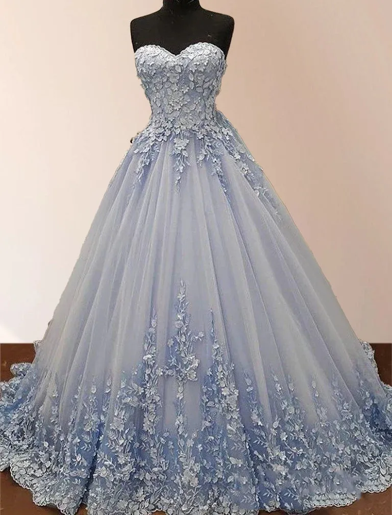 Strapless Sweetheart Neck 3D lace appliqued Quinceanera Dresses sold by KissProm