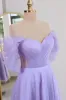 Prima | Shiny Tulle Off the Shoulder Light Blue Tea Length Prom Dress sold by KissProm